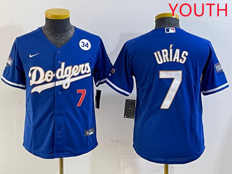 Youth Los Angeles Dodgers 7 Urias Blue Gold 2025 Nike MLB Jersey style 4